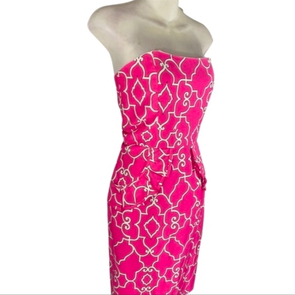 Melly M Glamorous Pink & White Printed Strapless Dress With Pockets - Picture 4 of 8